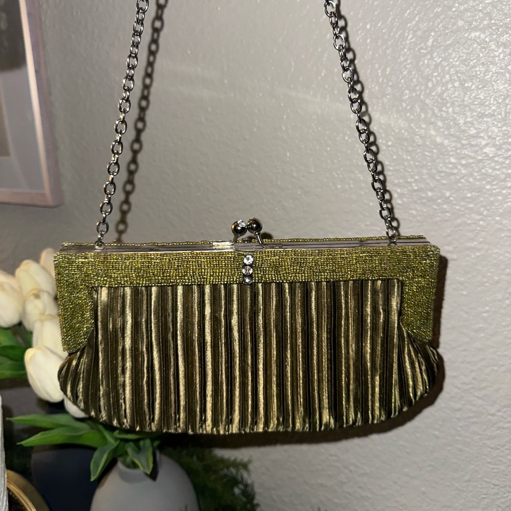 Elegant Green and Silver Evening Clutch